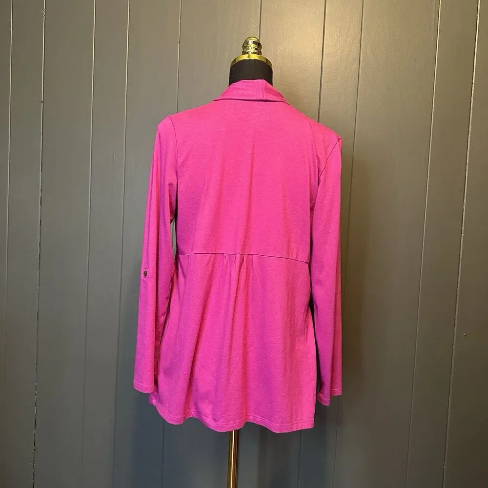 L‎ L Bean Hot Pink Magenta Long Sleeve Open Front Cotton Blend Cardigan S Petite